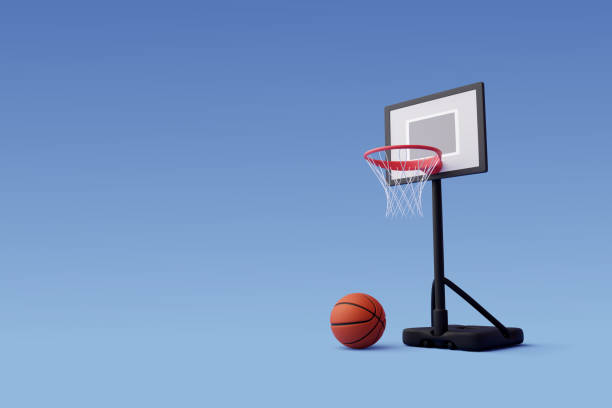 3d Vector Basketball Ball with Hoop and backboard, Sport and Game competition concept 3d Vector Basketball Ball with Hoop and backboard, Sport and Game competition concept. Eps 10 Vector. back board basketball stock illustrations