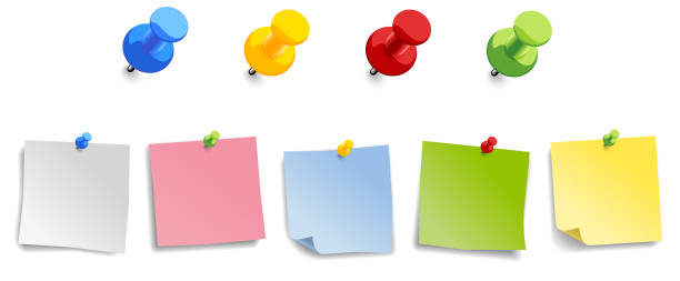 ilustrações de stock, clip art, desenhos animados e ícones de push pin - thumbtack bulletin board blue office supply