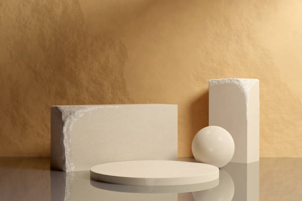 istock Beige sandstone podium mockup 1409407903