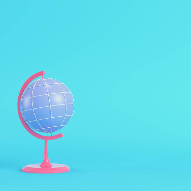 istock Pink chool globe on bright blue background in pastel colors 1409408064