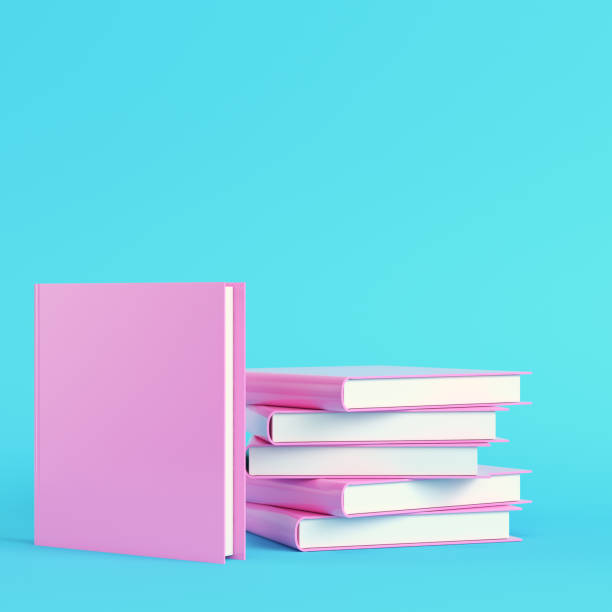 istock Pink stack of books on bright blue background in pastel colors 1409408074
