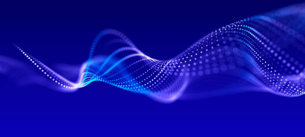 istock Abstract wave of dots in blue and purple tones. Equalizer for music. 3D rendering. 1409408325
