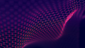 Abstract chain of hexagonal shapes. Data technology background. 3D rendering.