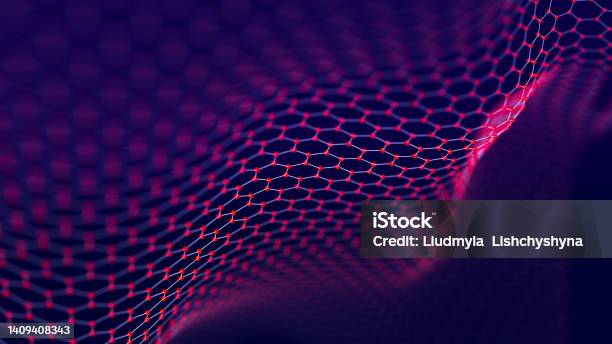 Abstract Chain Of Hexagonal Shapes Data Technology Background 3d Rendering Stock Photo - Download Image Now
