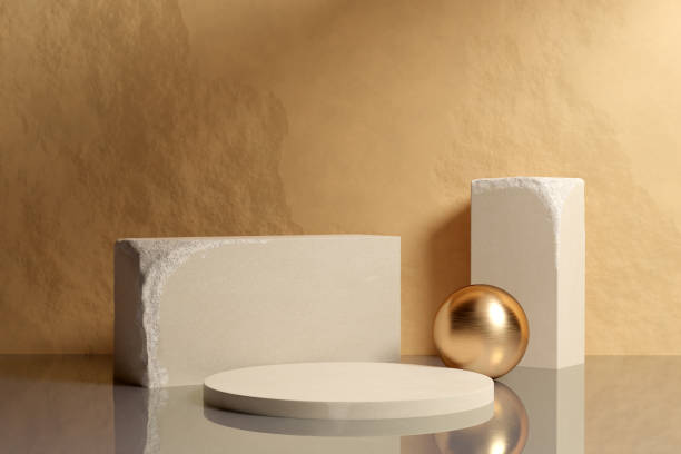 istock Beige sandstone podium mockup 1409409441