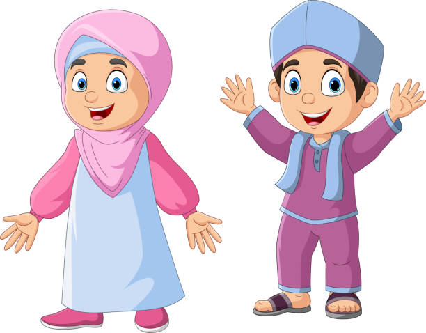Happy muslim boy and girl cartoon Vector illustration of Happy muslim boy and girl cartoon cartoon of muslim costume stock illustrations