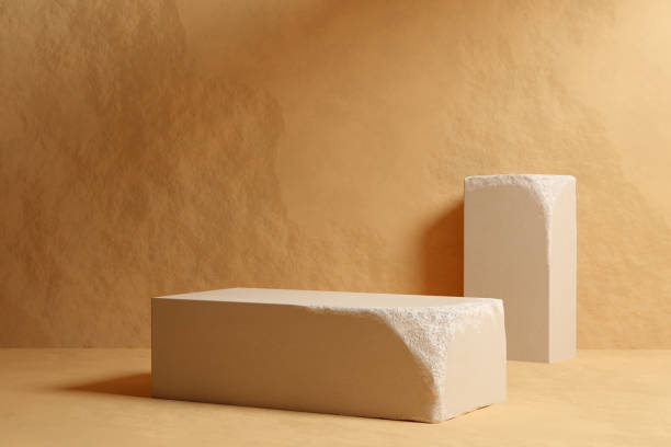 istock Beige sandstone podium mockup 1409410440