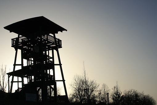 old watchtower at sunset