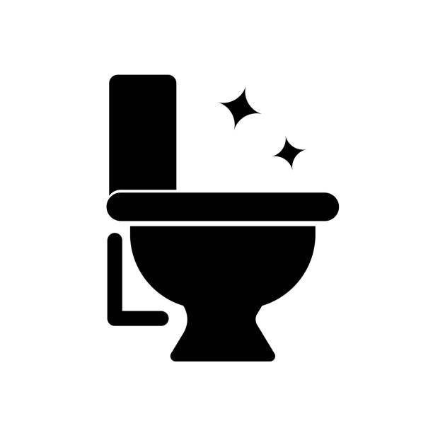 Toilet silhouette icon after cleaning. Clean toilet. Vector. Toilet silhouette icon after cleaning. Clean toilet. Editable vector. flushing toilet stock illustrations