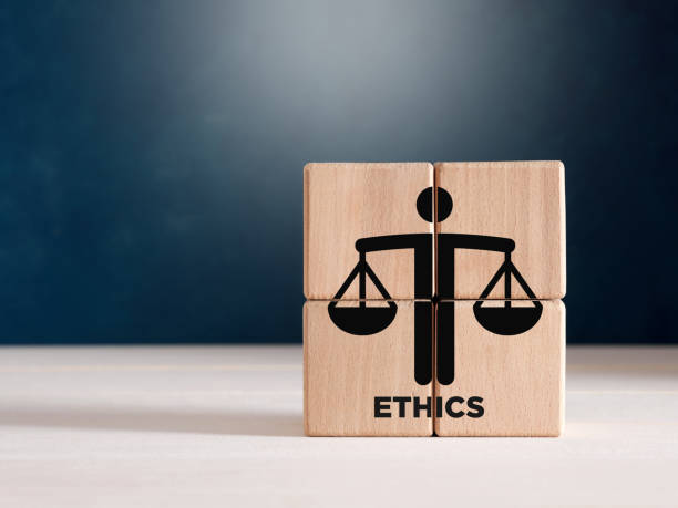 Ethical corporate culture, business integrity and moral principles concept. Business ethics or justice symbol on wooden cubes. Ethical corporate culture, business integrity and moral principles concept. morality stock pictures, royalty-free photos & images