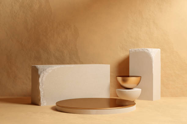 istock Beige sandstone podium mockup 1409417493