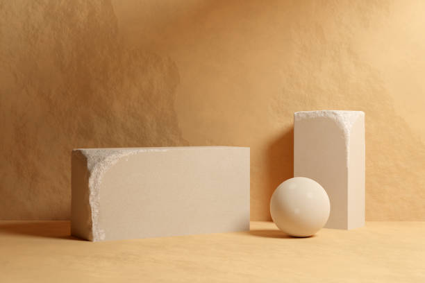 istock Beige sandstone podium mockup 1409417927
