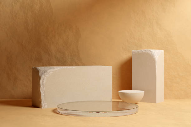 istock Beige sandstone podium mockup 1409420419