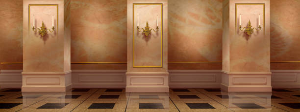 illustrations, cliparts, dessins animés et icônes de galerie avec colonnes dans le palais - inside of indoors castle column