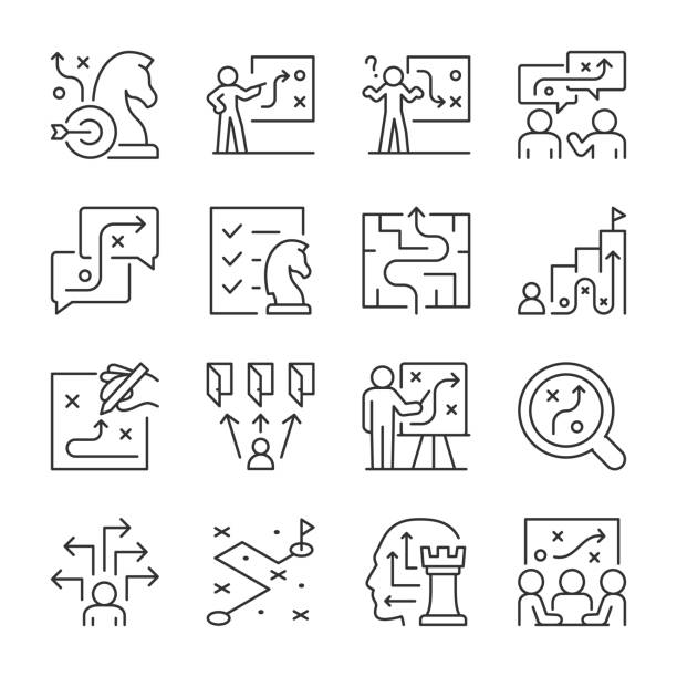 ilustrações de stock, clip art, desenhos animados e ícones de strategy and planning icons set. building a strategy, a plan to achieve the desired goal. making decisions, choosing the best option, linear icon collection. line with editable stroke - people director editorial computer icon