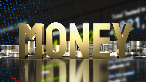 gold money text on business background  3d rendering