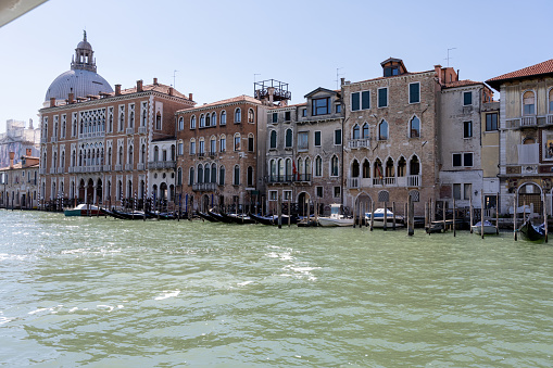 Venice, Italy - October 10th 2022:  This is the start of the Grand Canal in the center of the old and famous Italian city Venice