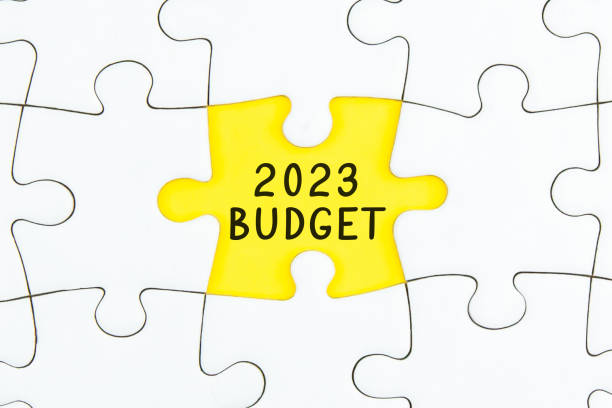 istock 2023 BUDGET word on a jigsaw puzzle background. 1409428906