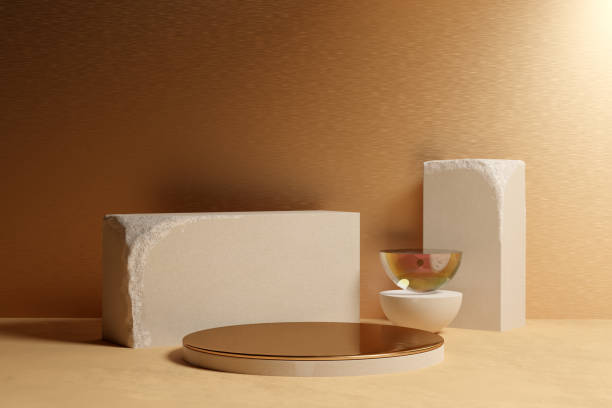 istock Beige sandstone podium mockup 1409429871