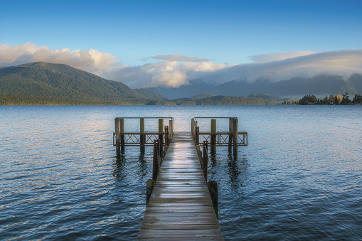 Beautiful landscape view of Lake Te Anau, Fiordland, New Zealand
