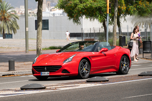 Barcelona, Spain - 22 June 2022: A Ferrari California in a street of Barcelona, Spain.