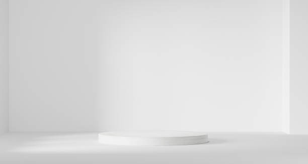 istock 3d background products Show pedestal scenes with geometric platforms white background. with podium. Stand to display cosmetic products on stage. 3D rendering. 1409431339