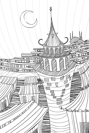 İstanbul Galata Tower Line Art Doodle Vector Illustration