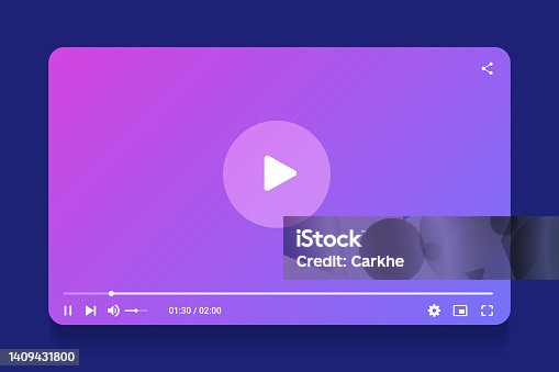 istock Video player interface isolated on white background. Video streaming template. Mockup live stream window, player. Online broadcasting. Social media concept. 1409431800