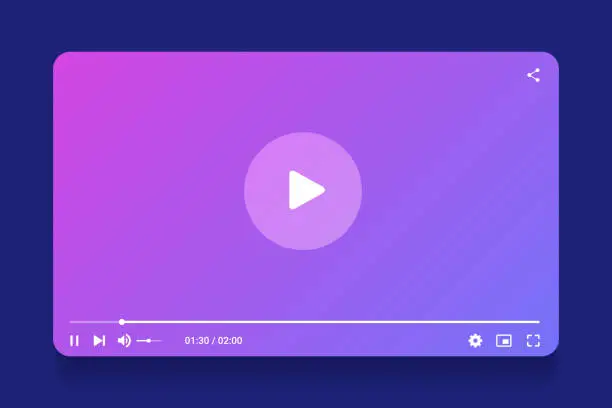 Vector illustration of Video player interface isolated on white background. Video streaming template. Mockup live stream window, player. Online broadcasting. Social media concept.
