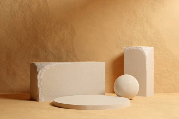istock Beige sandstone podium mockup 1409433633