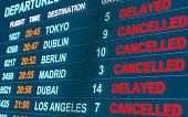 Airport flight table. Cancelled flights to Dublin, Berlin, Madrid or Dubai.