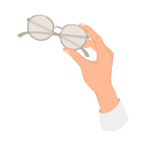 Vector illustration of Hand Holding Eyeglasses or Spectacles with Framed Lenses Vector Illustration