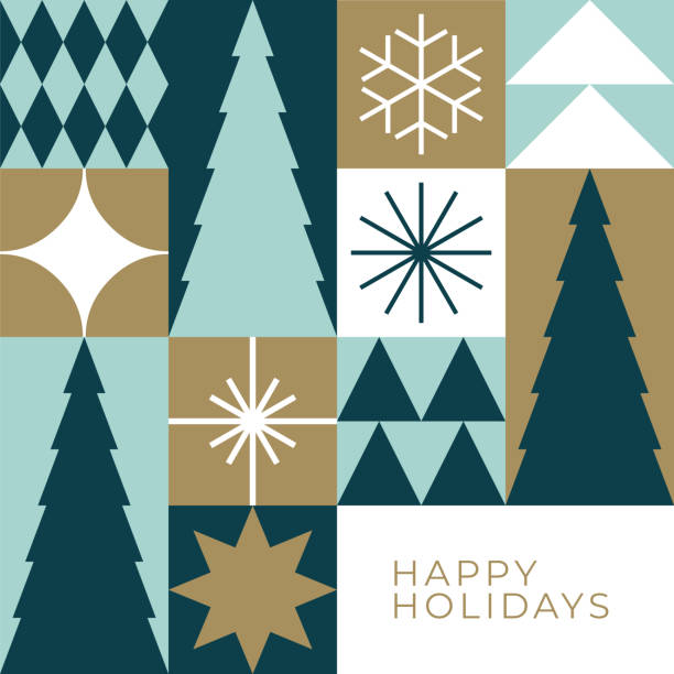illustrazioni stock, clip art, cartoni animati e icone di tendenza di cartolina di natale con alberi di natale. - silhouette snowflake backgrounds holiday