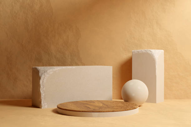 istock Beige sandstone podium mockup 1409437108