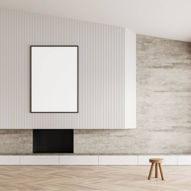 istock Chill room interior with seat and fireplace. Mockup frame 1409438765