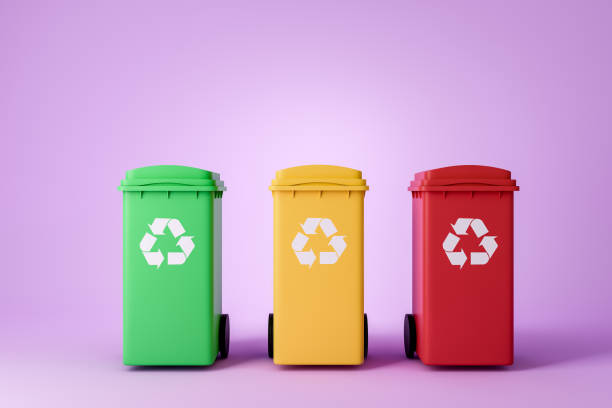 istock Three recycle bins in row, concept of waste sorting. Copy space 1409439633