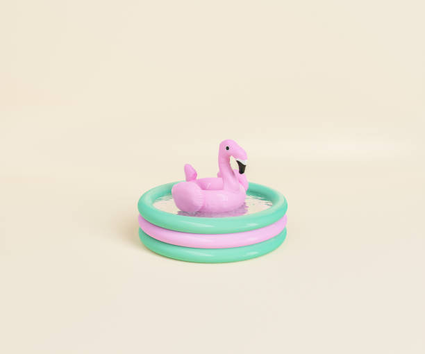 istock 3D flamingo toy floating in inflatable pool 1409440495