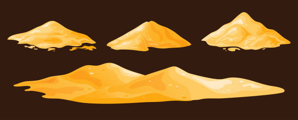 ilustrações de stock, clip art, desenhos animados e ícones de pile of sand in cartoon, sandy dune in desert or at beach. heap of building material. vector illustration - rock vector stack heap