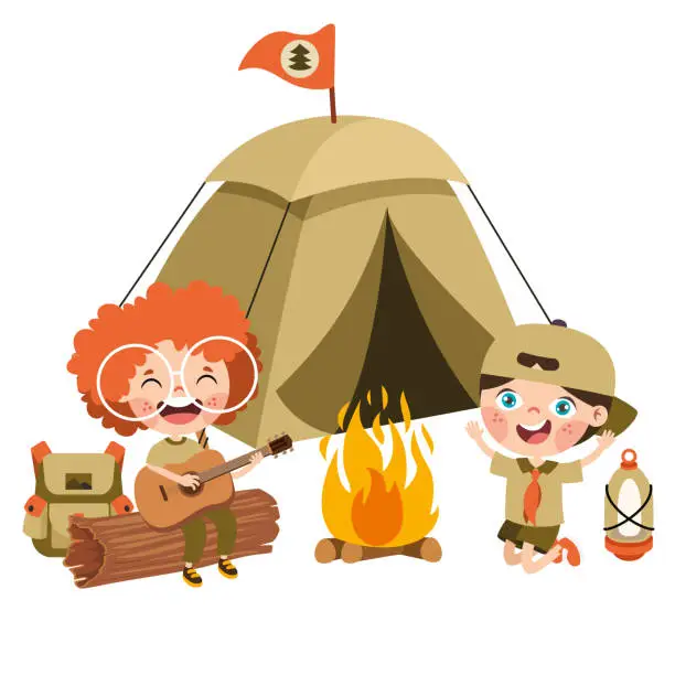 Vector illustration of Cartoon Illustration Of Little Scouts