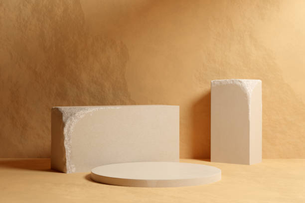 istock Beige sandstone podium mockup 1409441109