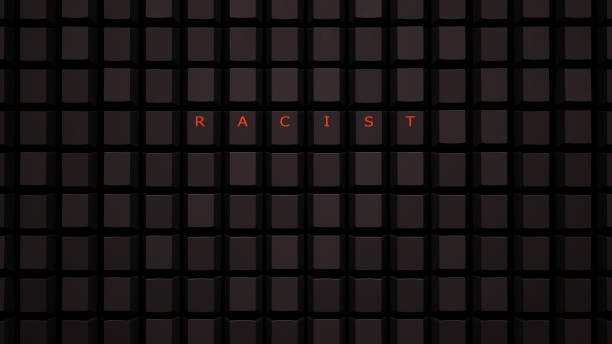 istock Online Racist Concept Illuminated Orange Keys on a Black Keyboard Grid Wall Spelling the Word Racist 1409441251