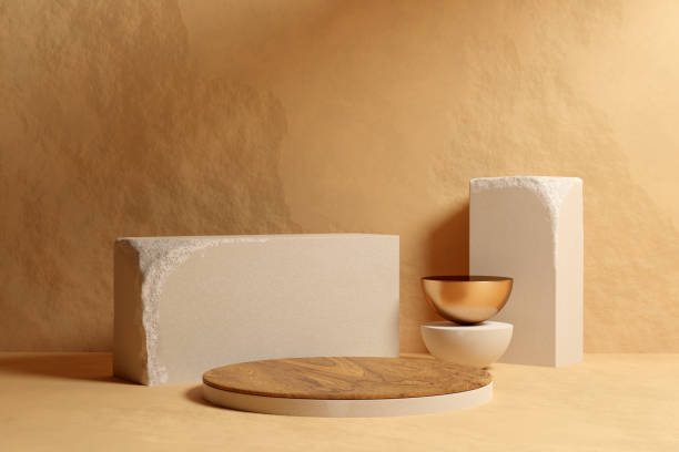 istock Beige sandstone podium mockup 1409442303