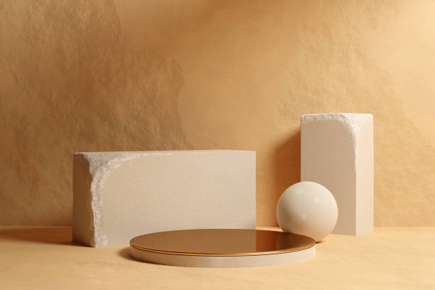 istock Beige sandstone podium mockup 1409442315