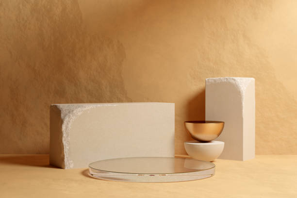 istock Beige sandstone podium mockup 1409442324