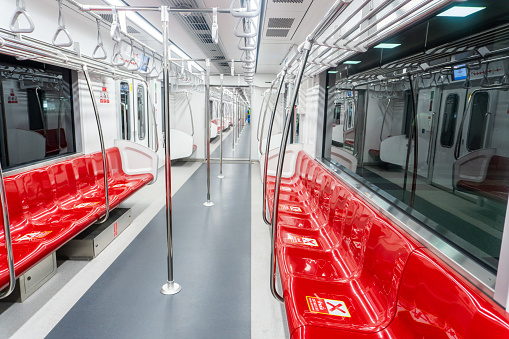 SRT Red Line train interior run by State Railway of Thailand at the new Bang Sue Grand Station Bangkok.