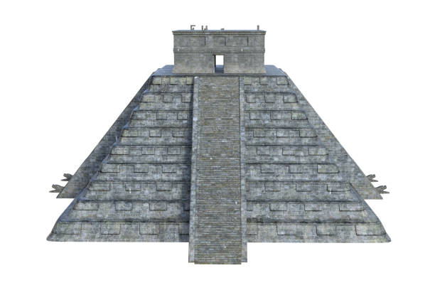 istock 3D illustration of an ancient Mayan temple pyramid structure isolated on white background. 1409445224