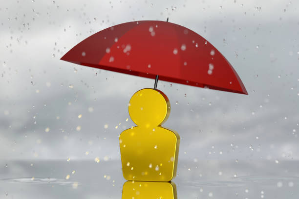 Umbrella protects Human icon from rain. Investment Concept.