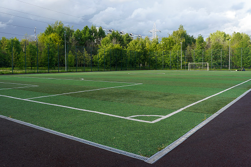 Futsal court with artificial turf in a public outdoor park