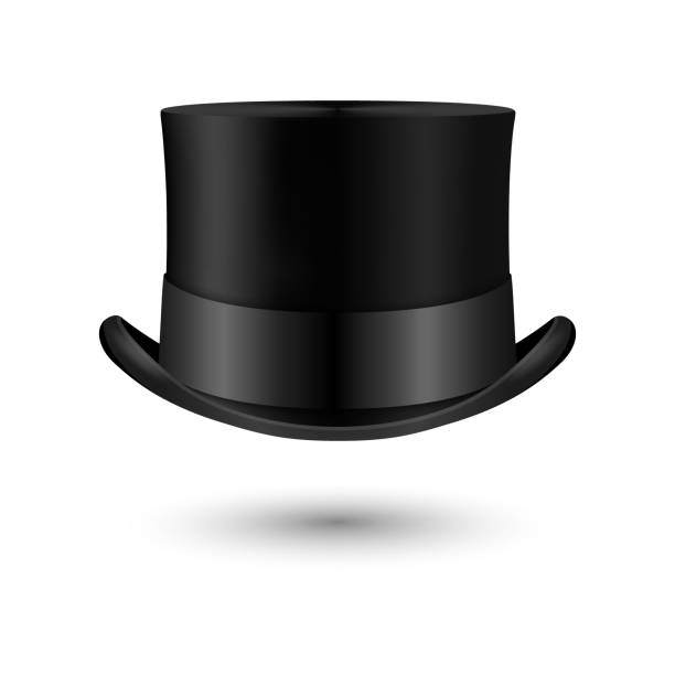 istock Vector 3d Realistic Retro, Vintage Black Top Hat Icon Closeup Isolated on White. Design Template of Top Hat, Mockup. Gentlemans Hat Icon. Top Hats in Front View 1409450761