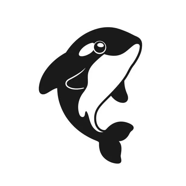 Vector illustration of Cute Orca whale vector illustration. Killer whale cartoon clipart.